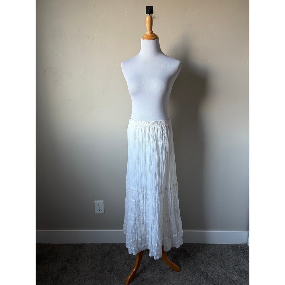Chico's White 100% Cotton Tiered Pull On Crinkle Maxi Skirt Cottagecore Sz 2 (L) - Picture 5 of 5
